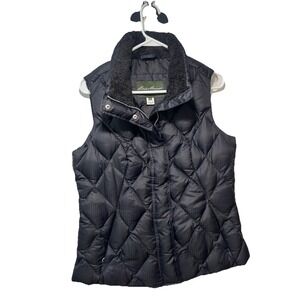 Eddie Bauer Vest Womens Med EB650‎ Black Goose Down Quilted Puffer Zip Pockets